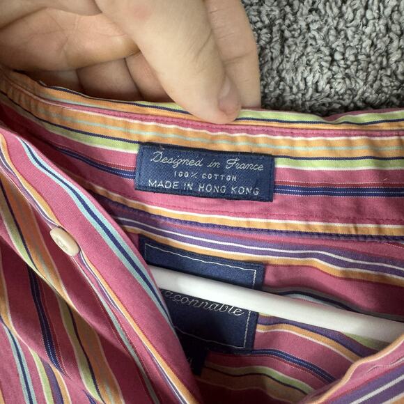 Vintage Faconnable Shirt Mens XL Multicolor Stripe Button Down Made France 90s - Picture 3 of 9